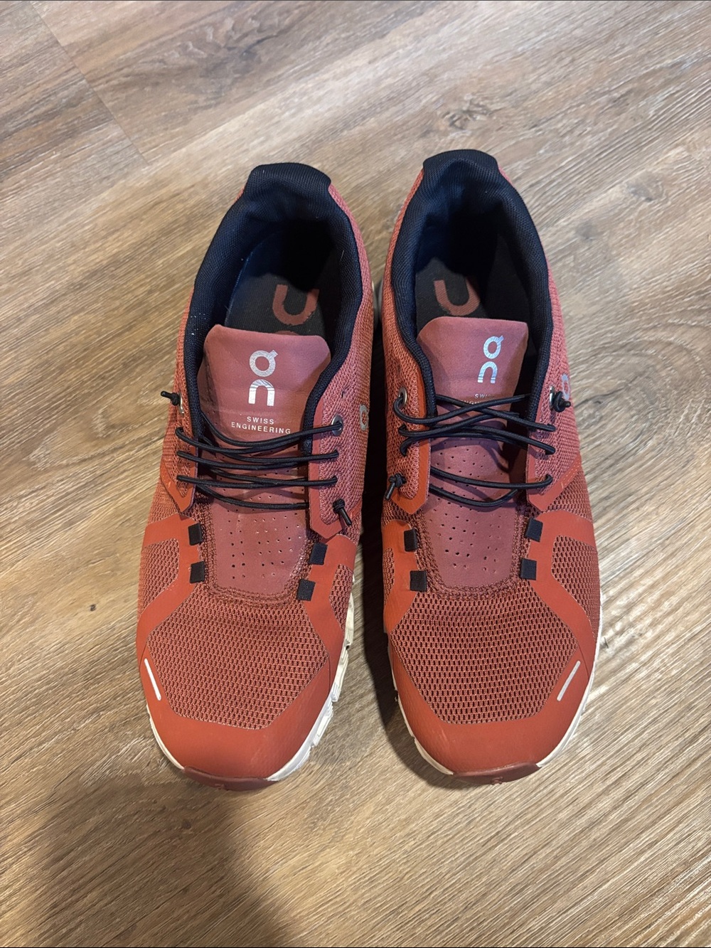 On Running Athletic Sneakers in Brick Red and Black